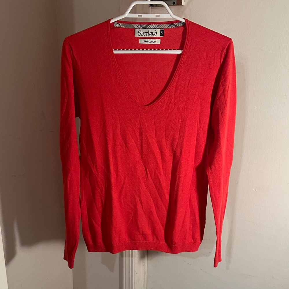 Women's Vibrant Red V-Neck Sweater